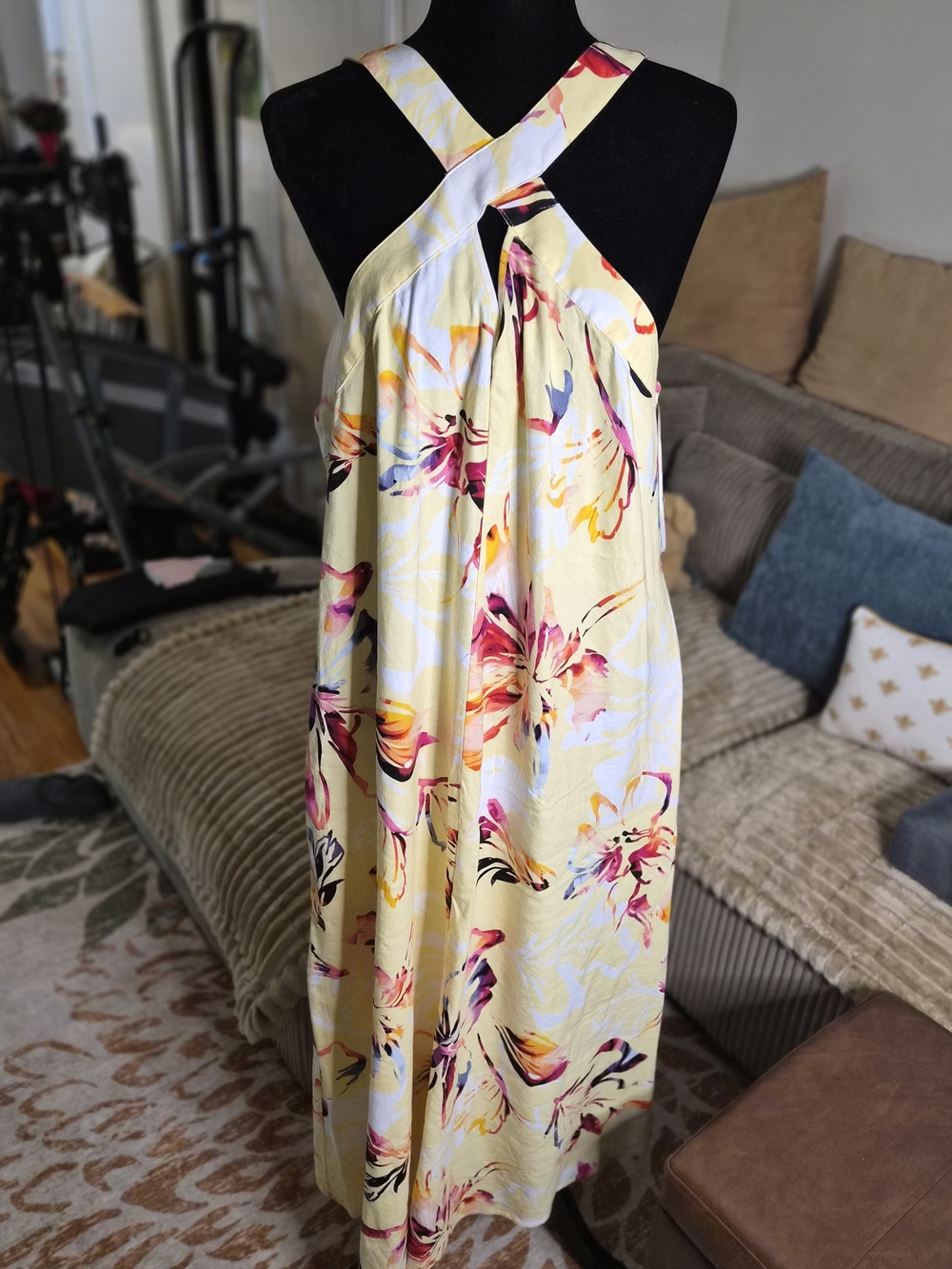 Yellow Floral Halter Maxi Dress